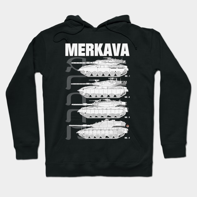 Merkava Mk1, Mk2, Mk3 and Mk4 on the same design Hoodie by FAawRay